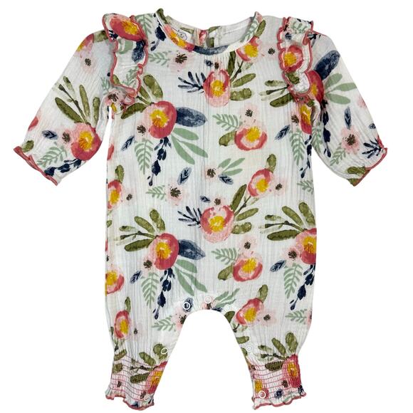 Mud Pie Baby Girls Floral Cotton Gauze One Piece Size 0-3M - Picture 1 of 15